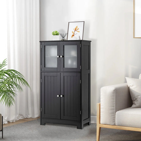 Bathroom Floor Storage Locker Kitchen Cabinet with Doors and Adjustable Shelf-Black