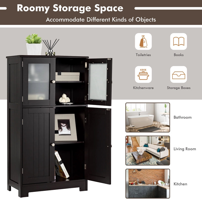 Bathroom Floor Storage Locker Kitchen Cabinet with Doors and Adjustable Shelf-Black