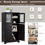 Bathroom Floor Storage Locker Kitchen Cabinet with Doors and Adjustable Shelf-Black