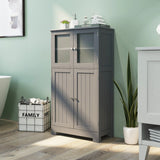 Bathroom Floor Storage Locker Kitchen Cabinet with Doors and Adjustable Shelf-Gray