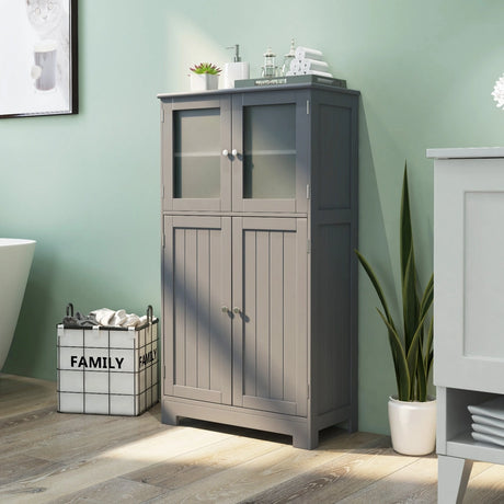 Bathroom Floor Storage Locker Kitchen Cabinet with Doors and Adjustable Shelf-Gray