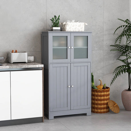 Bathroom Floor Storage Locker Kitchen Cabinet with Doors and Adjustable Shelf-Gray