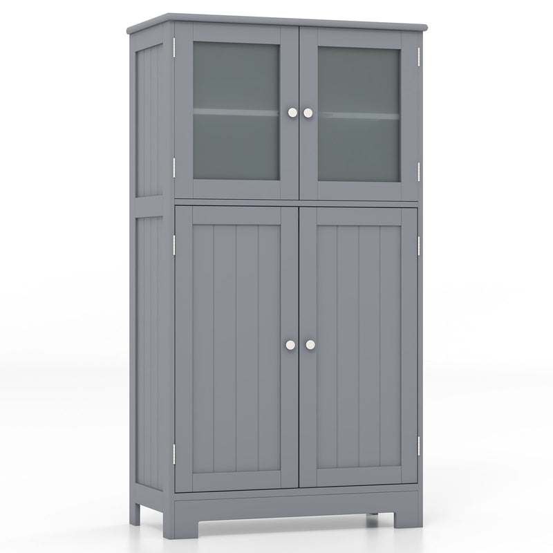 Bathroom Floor Storage Locker Kitchen Cabinet with Doors and Adjustable Shelf-Gray