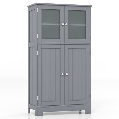 Bathroom Floor Storage Locker Kitchen Cabinet with Doors and Adjustable Shelf-Gray