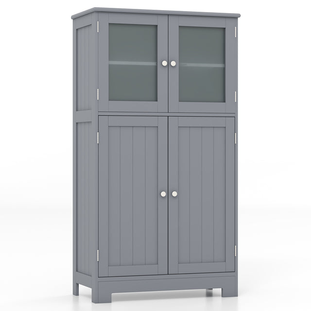 Bathroom Floor Storage Locker Kitchen Cabinet with Doors and Adjustable Shelf-Gray