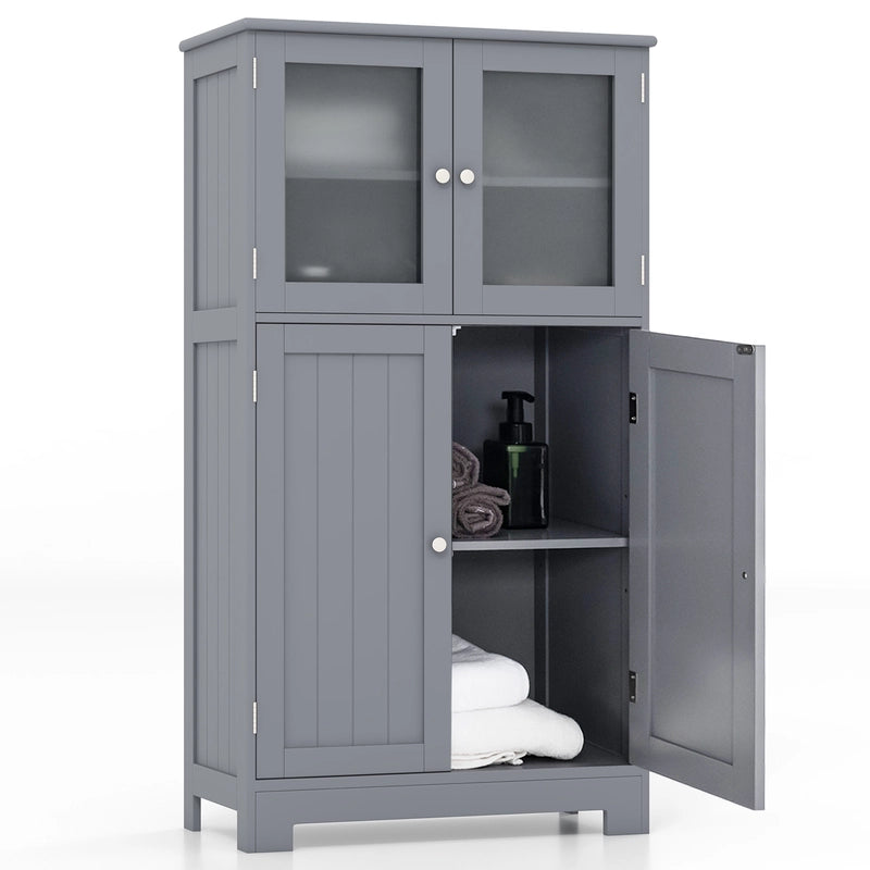 Bathroom Floor Storage Locker Kitchen Cabinet with Doors and Adjustable Shelf-Gray
