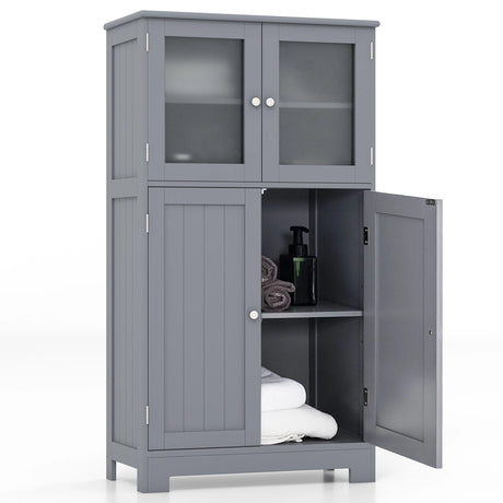 Bathroom Floor Storage Locker Kitchen Cabinet with Doors and Adjustable Shelf-Gray