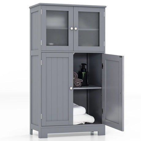 Bathroom Floor Storage Locker Kitchen Cabinet with Doors and Adjustable Shelf-Gray