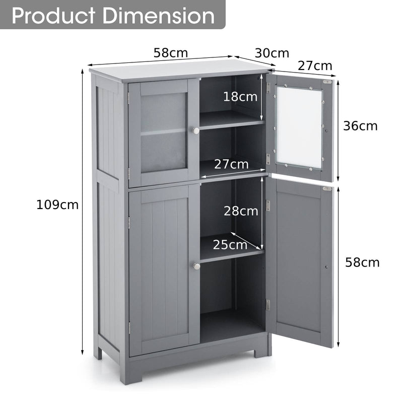 Bathroom Floor Storage Locker Kitchen Cabinet with Doors and Adjustable Shelf-Gray