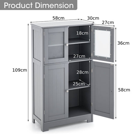 Bathroom Floor Storage Locker Kitchen Cabinet with Doors and Adjustable Shelf-Gray