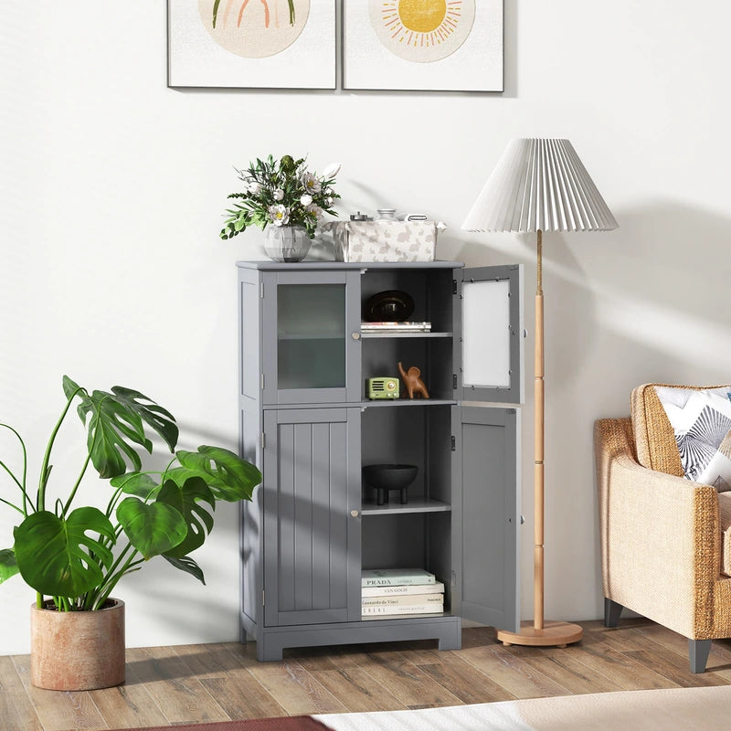 Bathroom Floor Storage Locker Kitchen Cabinet with Doors and Adjustable Shelf-Gray