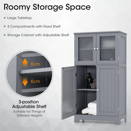 Bathroom Floor Storage Locker Kitchen Cabinet with Doors and Adjustable Shelf-Gray