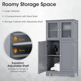 Bathroom Floor Storage Locker Kitchen Cabinet with Doors and Adjustable Shelf-Gray