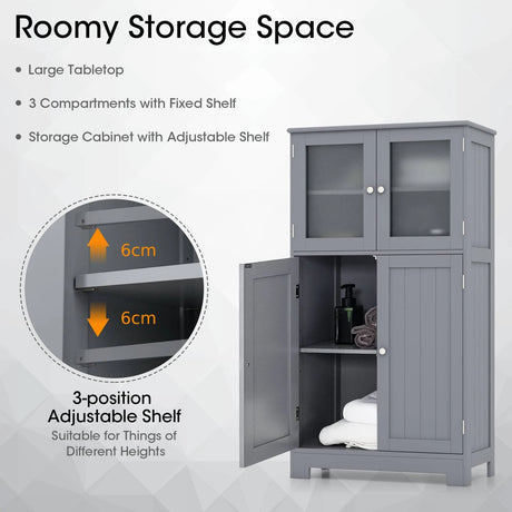 Bathroom Floor Storage Locker Kitchen Cabinet with Doors and Adjustable Shelf-Gray