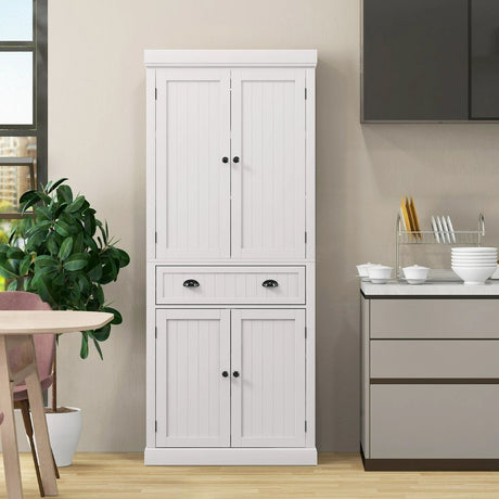Cupboard Freestanding Kitchen Cabinet w/ Adjustable Shelves-White
