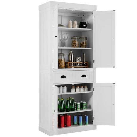 Cupboard Freestanding Kitchen Cabinet w/ Adjustable Shelves-White