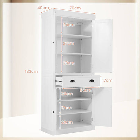 Cupboard Freestanding Kitchen Cabinet w/ Adjustable Shelves-White