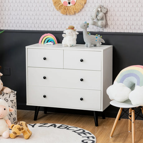 4-Drawer Dresser Modern Storage Chest Cabinet with Handles-White