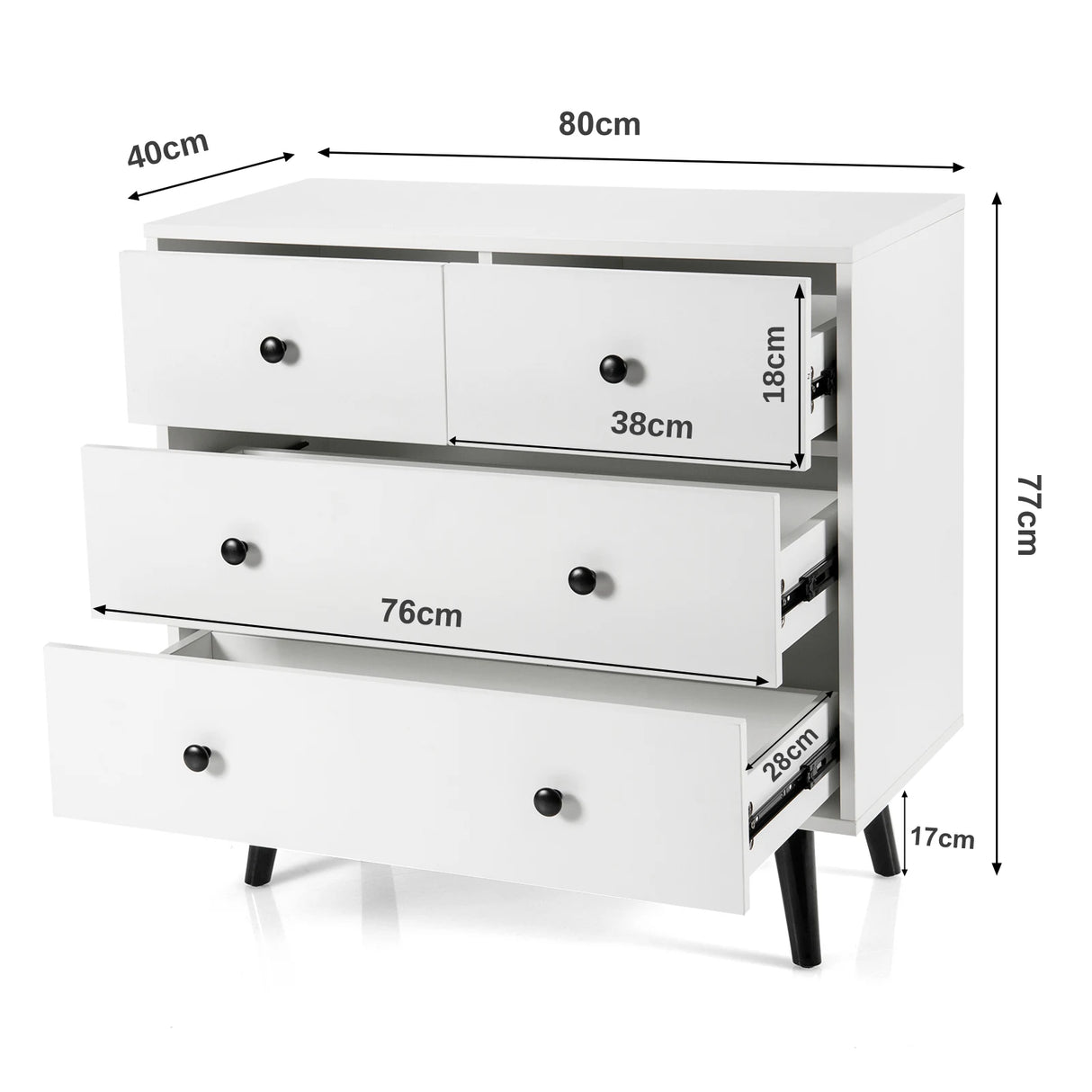 4-Drawer Dresser Modern Storage Chest Cabinet with Handles-White