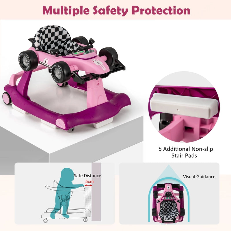 4-in-1 Baby Push Walker with Adjustable Height and Speed-Cream Pink