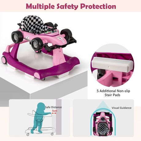 4-in-1 Baby Push Walker with Adjustable Height and Speed-Cream Pink