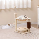 Small scratching post cat tree with hammock &amp; bed &amp; sisal posts &amp; cat brush beige 40 x 30 x 72 cm