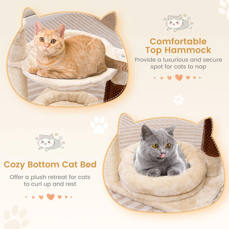 Small scratching post cat tree with hammock &amp; bed &amp; sisal posts &amp; cat brush beige 40 x 30 x 72 cm