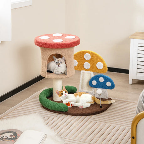 4-In-1 Cat Tree with Condo and Platform-Multicolor