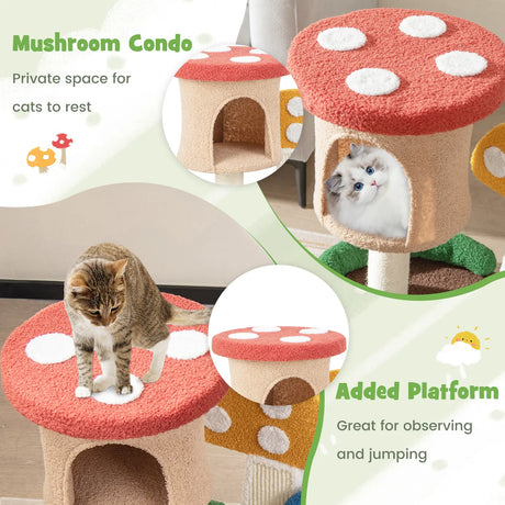 4-In-1 Cat Tree with Condo and Platform-Multicolor