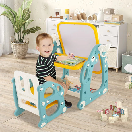 Kids Art Easel with Chair and 3-Level Adjustable Whiteboard-Multicolor