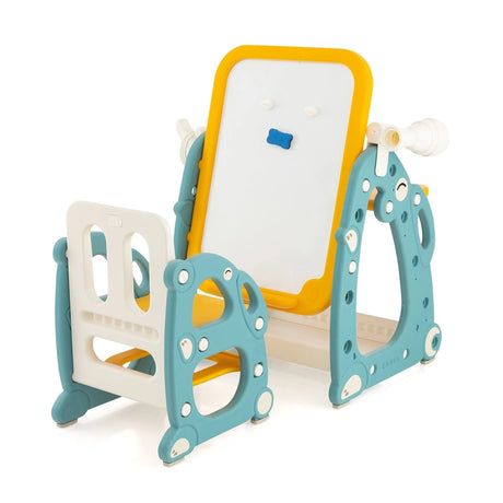 Kids Art Easel with Chair and 3-Level Adjustable Whiteboard-Multicolor
