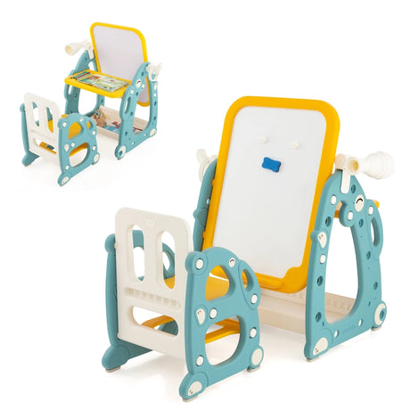 Kids Art Easel with Chair and 3-Level Adjustable Whiteboard-Multicolor