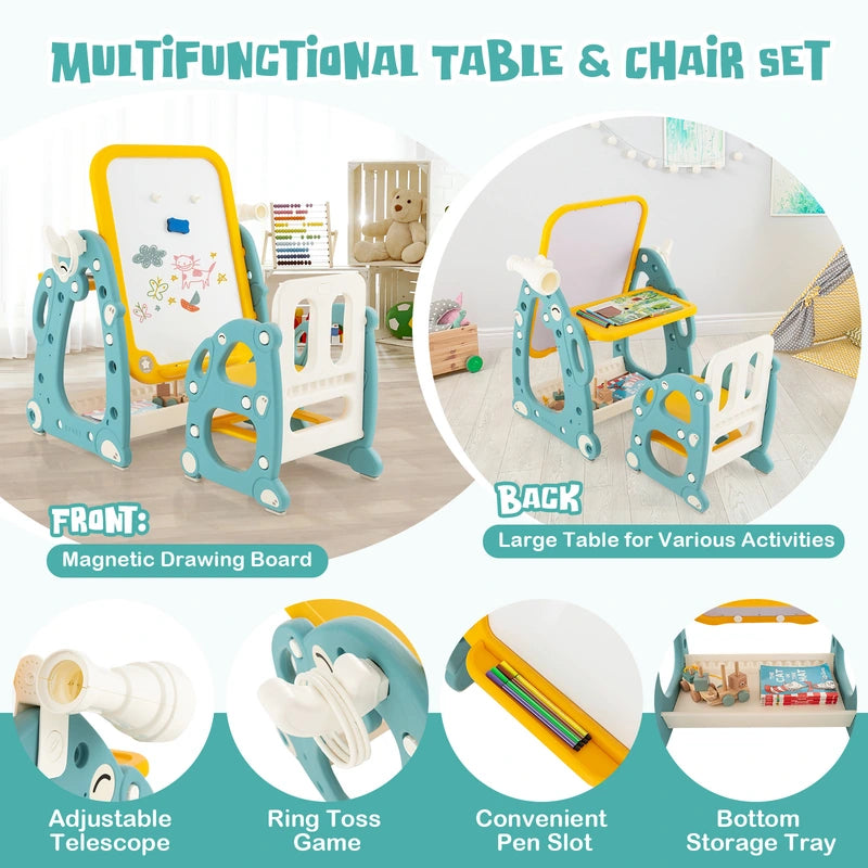 Kids Art Easel with Chair and 3-Level Adjustable Whiteboard-Multicolor