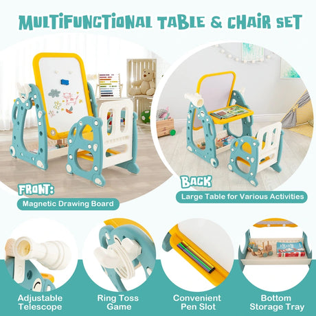 Kids Art Easel with Chair and 3-Level Adjustable Whiteboard-Multicolor