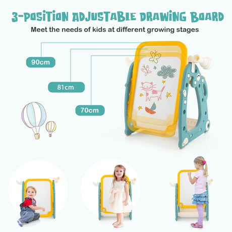 Kids Art Easel with Chair and 3-Level Adjustable Whiteboard-Multicolor