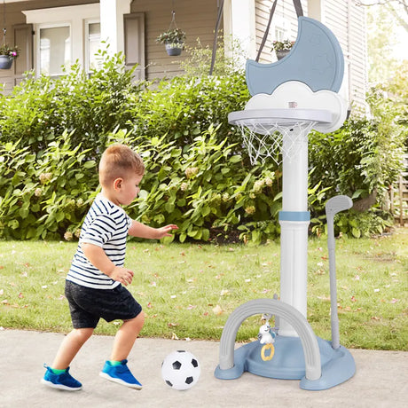 4-In-1 Kids Basketball Hoop with Adjustable Height for Kids-Blue