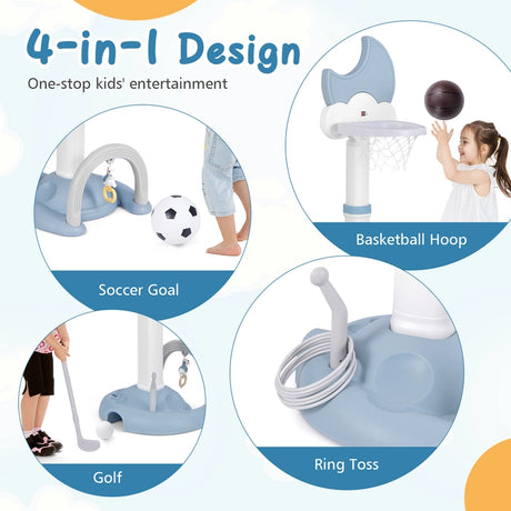 4-In-1 Kids Basketball Hoop with Adjustable Height for Kids-Blue