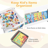 4 in 1 Kids Table and Chairs Set with Reversible Tabletop and Bookshelves-Grey