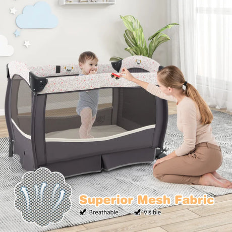 4 in 1 Portable Baby Nursery Center with Bassinet-Beige