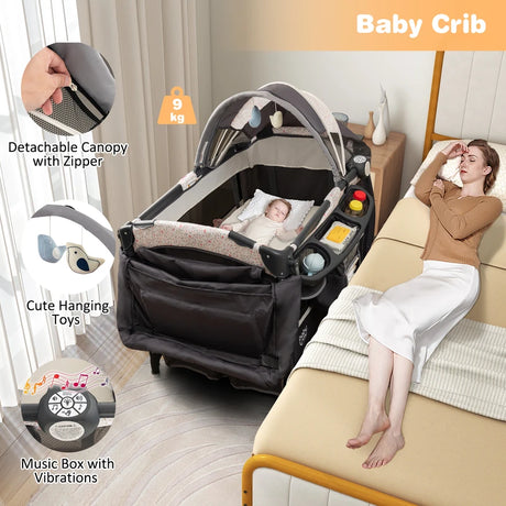 4 in 1 Portable Baby Nursery Center with Bassinet-Beige