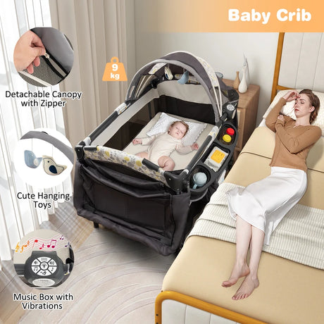 4 in 1 Portable Baby Nursery Center with Bassinet-Grey