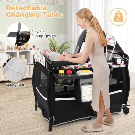 4 in 1 Portable Baby Nursery Center with Bassinet-Multicolor