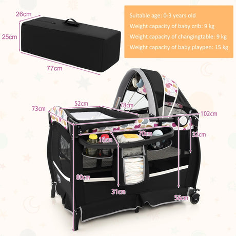 4 in 1 Portable Baby Nursery Center with Bassinet-Multicolor