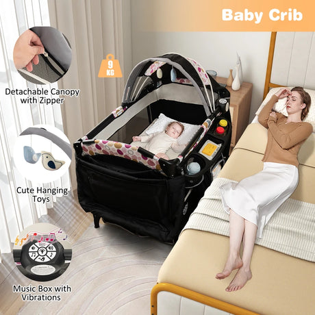 4 in 1 Portable Baby Nursery Center with Bassinet-Multicolor