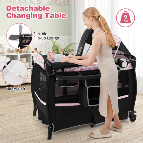 4 in 1 Portable Baby Nursery Center with Bassinet-Pink