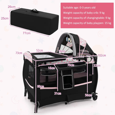 4 in 1 Portable Baby Nursery Center with Bassinet-Pink