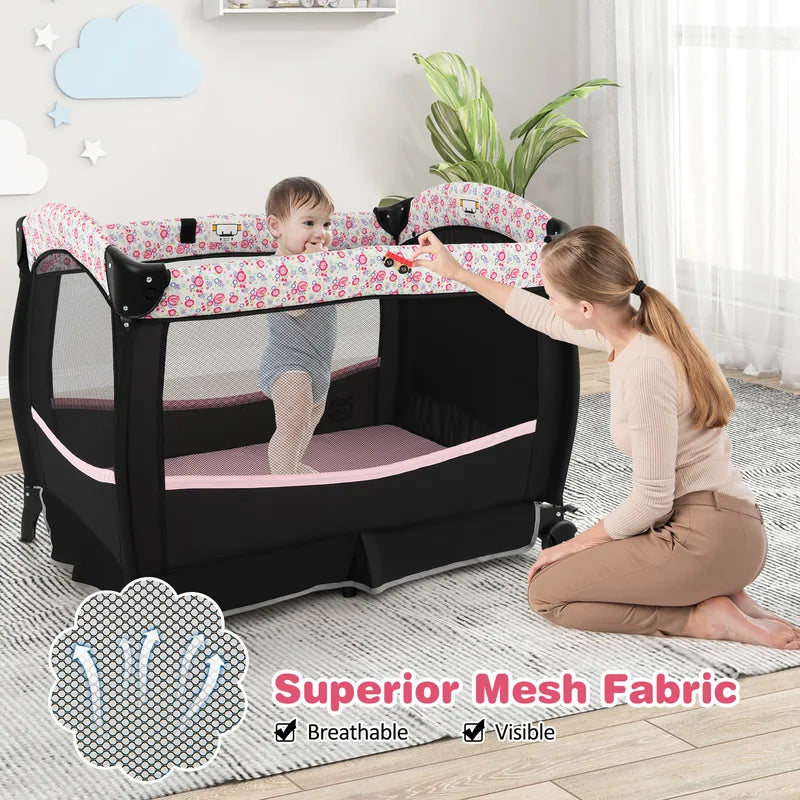 4 in 1 Portable Baby Nursery Center with Bassinet-Pink