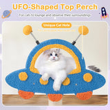 4-Level Cute Cat Tree Tower with UFO-Shaped Top Perch-Blue
