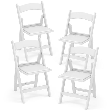 4 Pack Resin Folding Chairs with Padded Seat-White