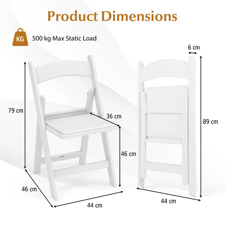 4 Pack Resin Folding Chairs with Padded Seat-White
